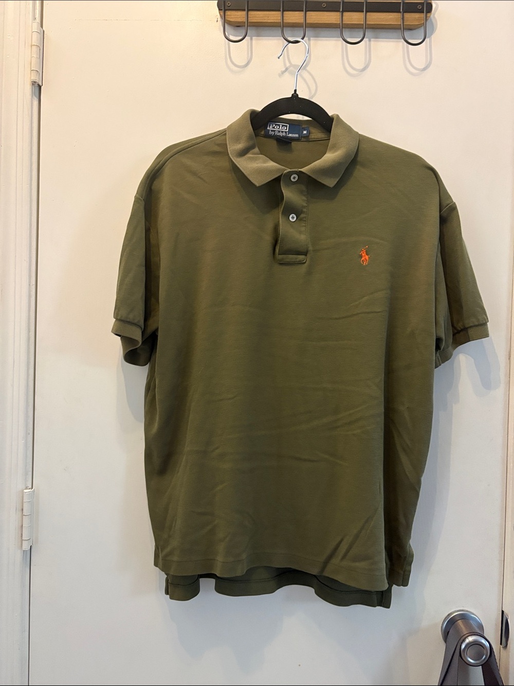 Polo by Ralph Lauren Olive Green Short-Sleeve Polo with Orange Pony SZ M Casual
